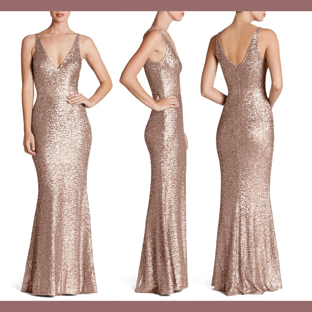 NEW Dress the Population [ Medium ] Harper Mermaid Gown in Rose Gold